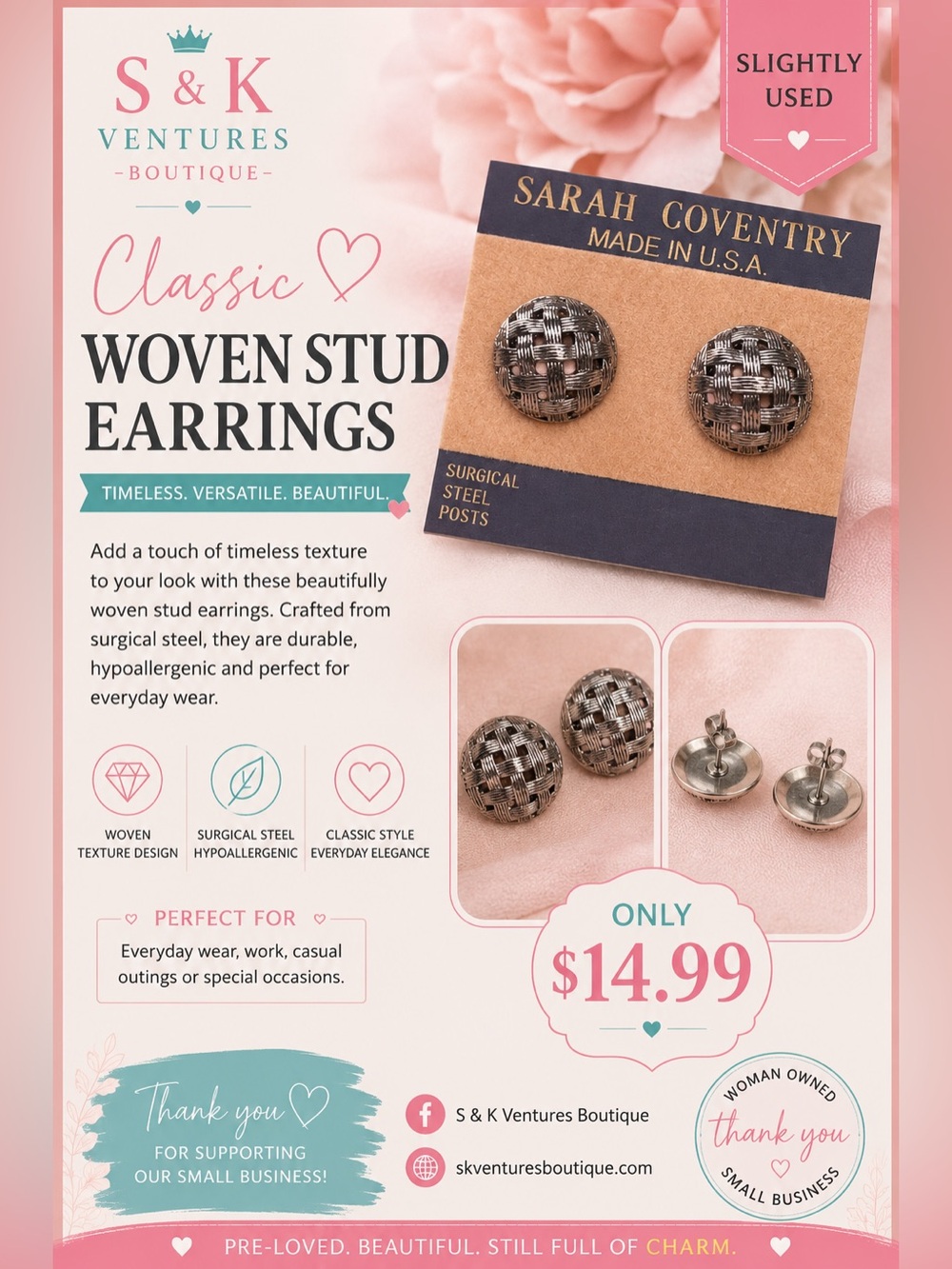 Sarah Coventry Silver Woven Stud Earrings